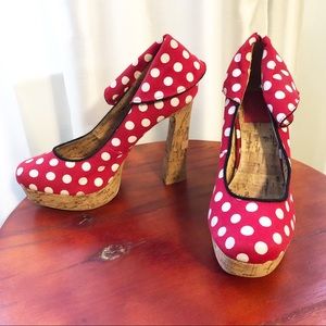 Fahrenheit Red/White Polka Dot Faux Cork Platforms